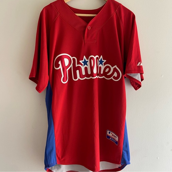 Vintage Shirts Vintage Majestic Red Philadelphia Phillies Chase Utley Throwback Baseball